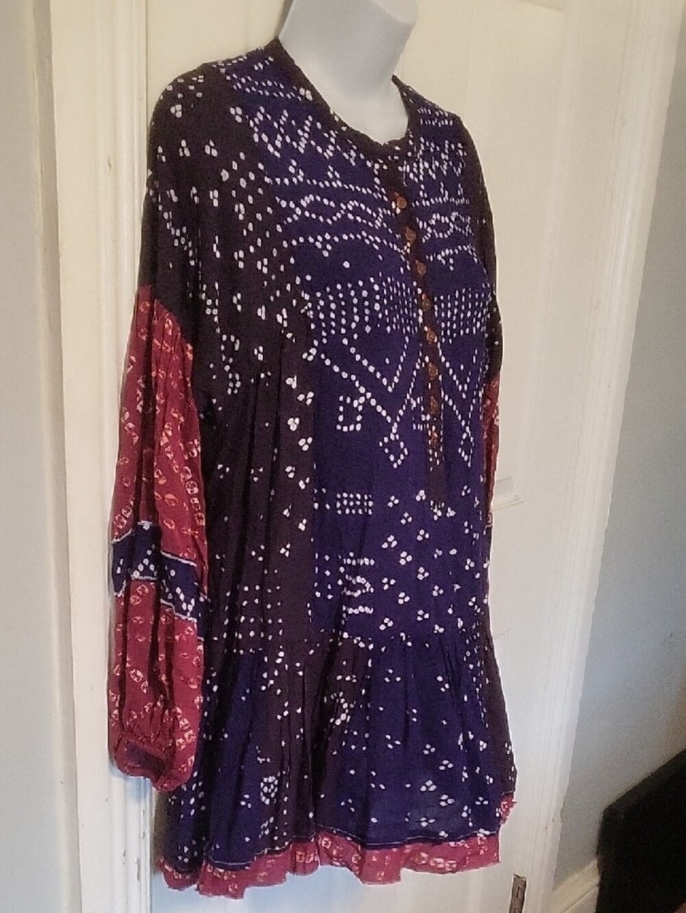 Free People Boho Shibory Tunic Shirtdress Indigo Combo XS - Picture 9 of 16